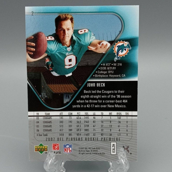 John Beck NFL Players Rookie Premier Upper Deck 2007 Football Card - Picture 2 of 2
